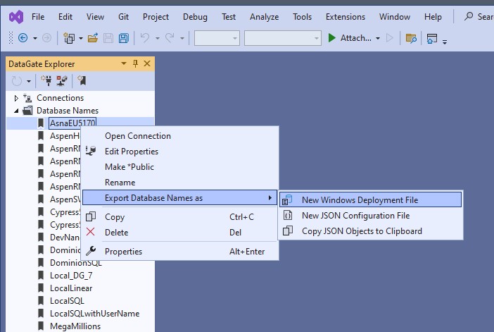 Exporting a Database Name