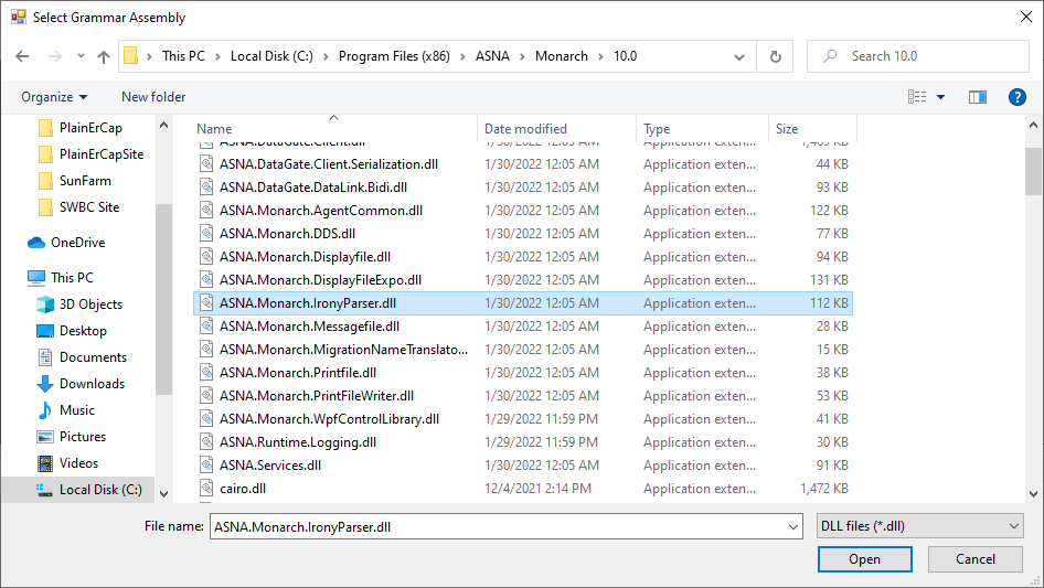 Load Monarch Cocoon SQL Grammar