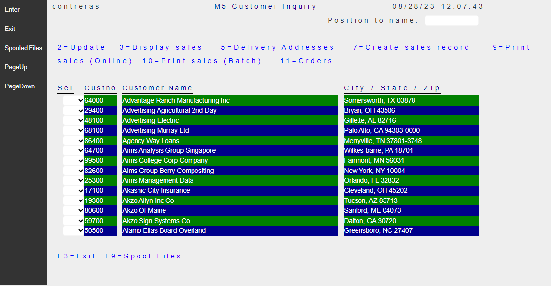 Migrated Customer Inquiry Screen