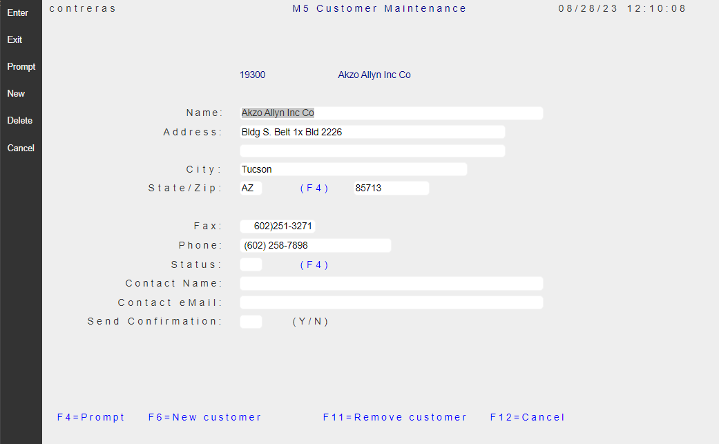 Migrated Customer Maintenance Screen