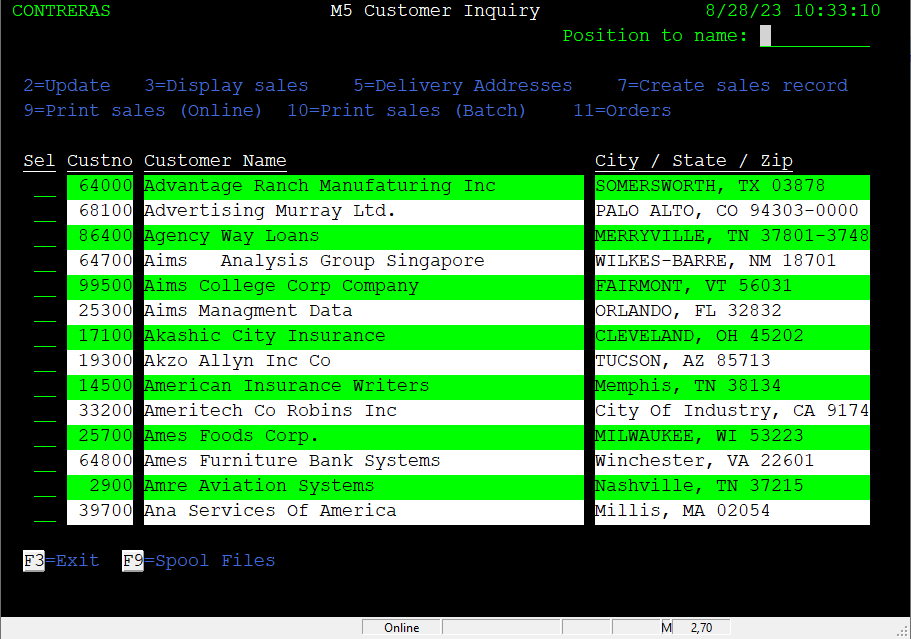 Legacy Customer Inquiry Screen