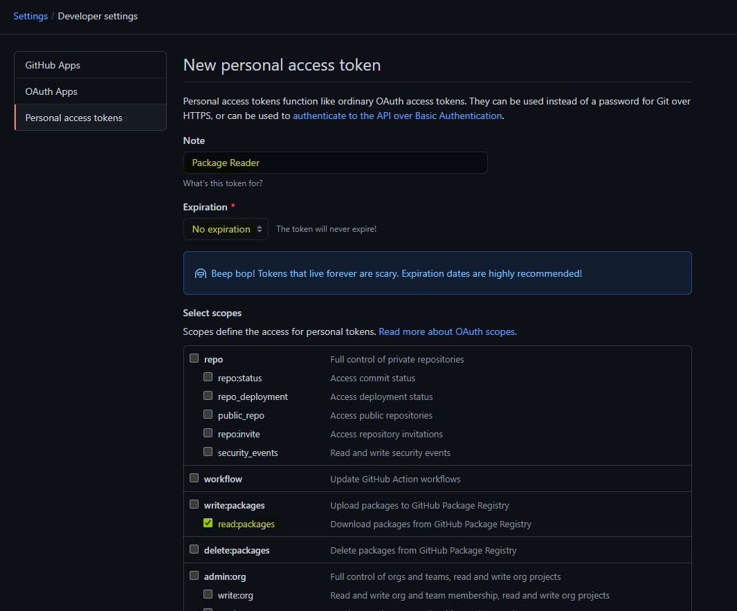 GitHub Token Read Packages